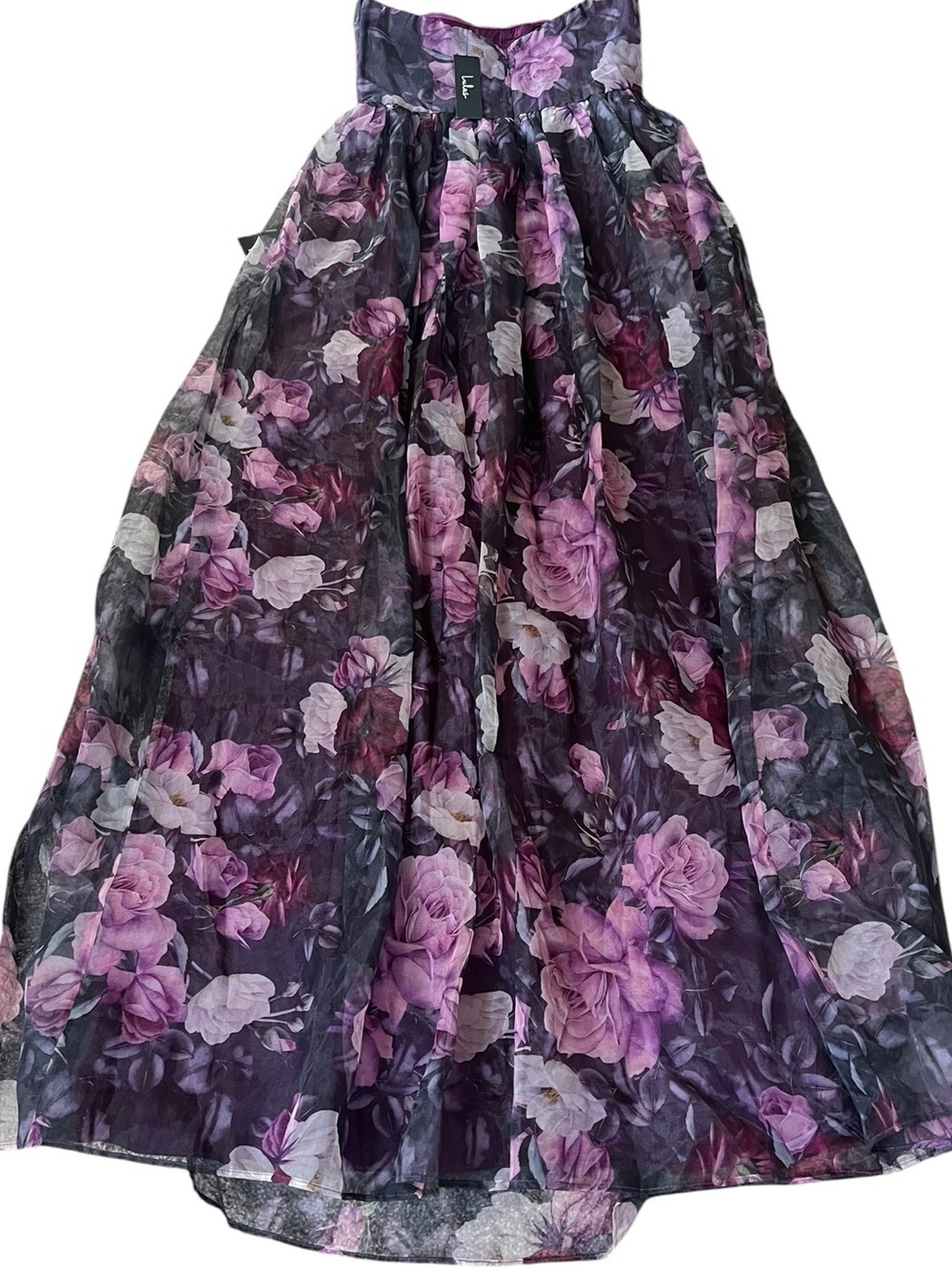 Purple Floral Strapless Maxi Dress Whimsigoth Medium Coquette Party Prom - Picture 7 of 10